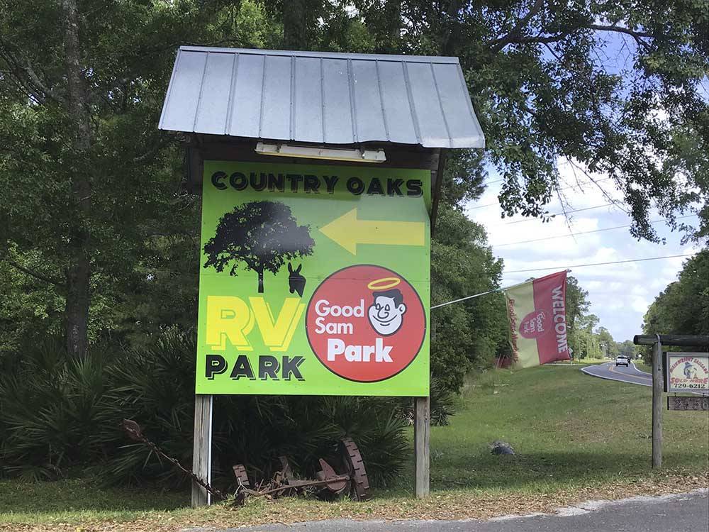 The front entrance sign at COUNTRY OAKS RV PARK & CAMPGROUND