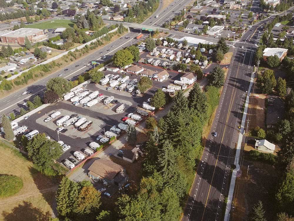 Overhead view of RV sites at NINETY-9 RV PARK