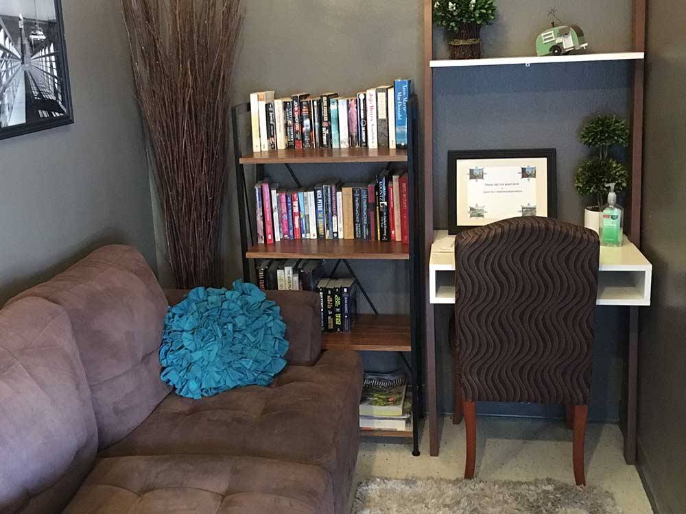 Small room with books to borrow at BELLINGHAM RV PARK