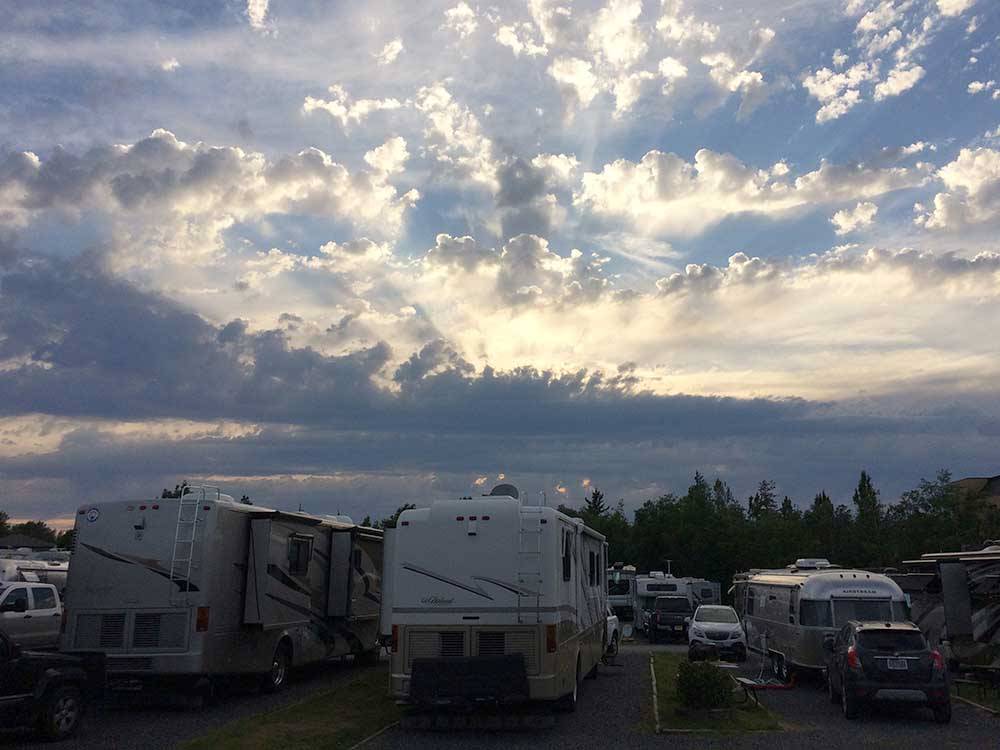 View of RVs parked onsite at dawn at BELLINGHAM RV PARK