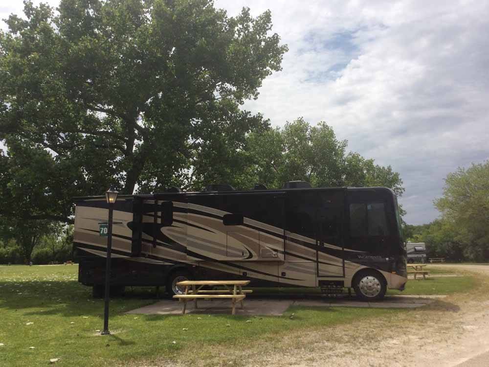 Class A Motorhome parked onsite at RV PARK AT HOLLYWOOD CASINO JOLIET