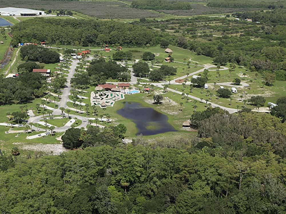 An aerial view of the campsites at BIG CYPRESS RV RESORT