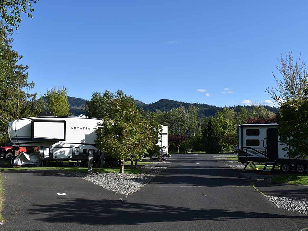 The paved road between RV sites at GORGE BASE CAMP RV PARK