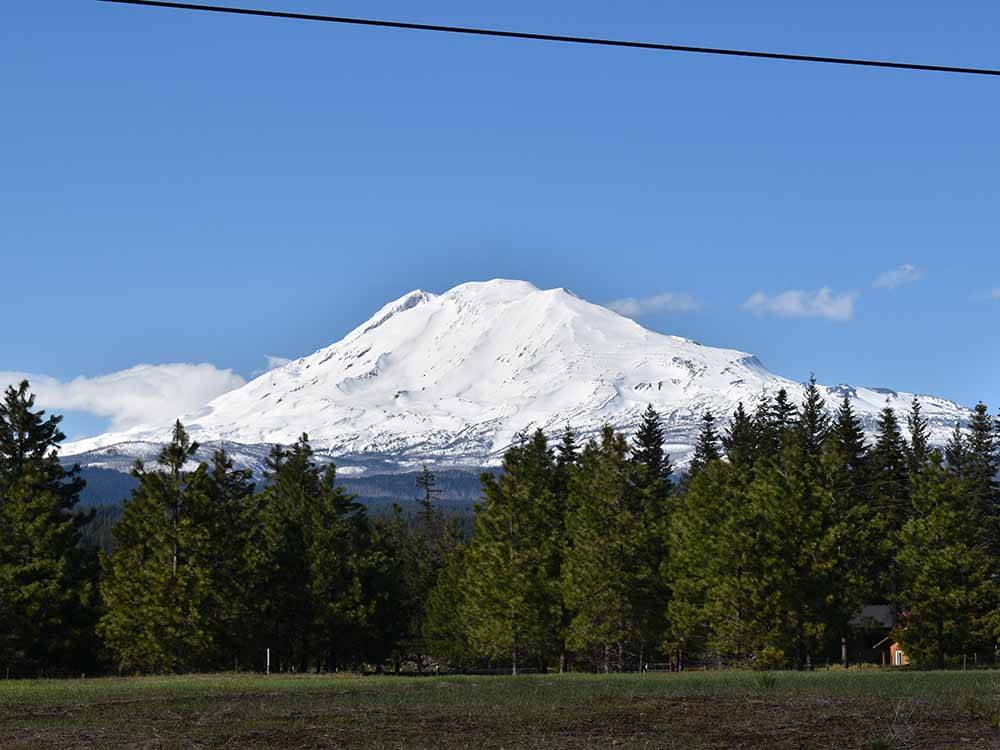 A large snow covered mountain nearby at GORGE BASE CAMP RV PARK