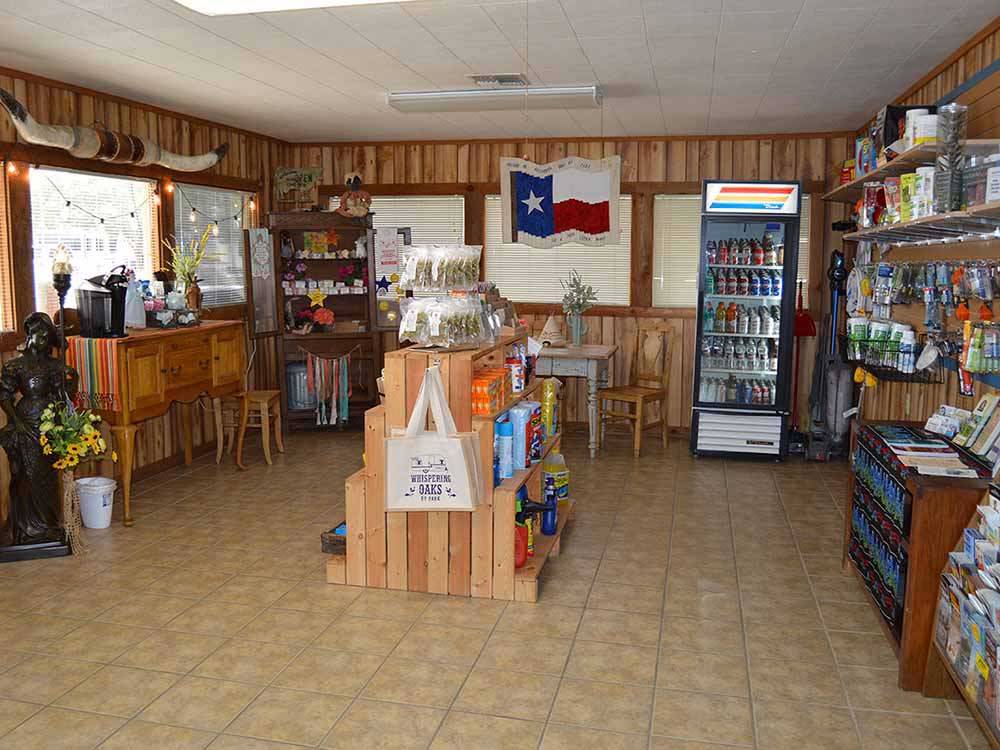 Items for sale in the convenience store at WHISPERING OAKS RV PARK