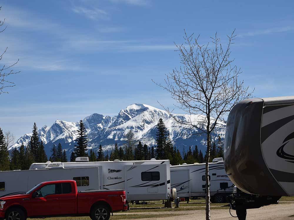 A view of the snow capped mountains at IRVIN'S PARK & CAMPGROUND