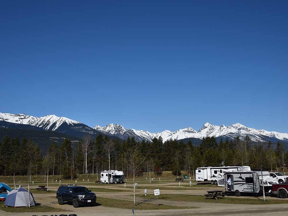A beautiful view of the snowy mountains from the RV sites at IRVIN'S PARK & CAMPGROUND