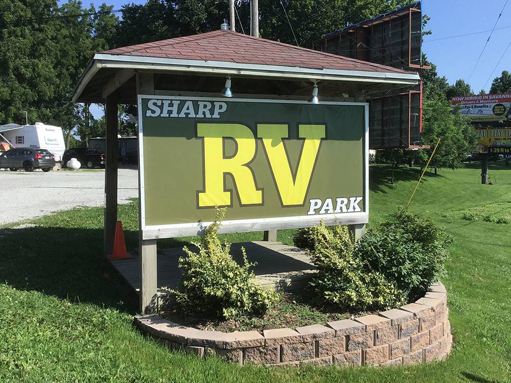 The front entrance sign at SHARP RV PARK