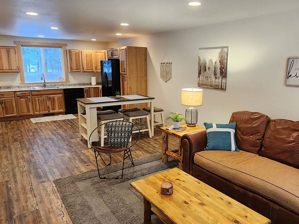 Kitchen and couches in the rental