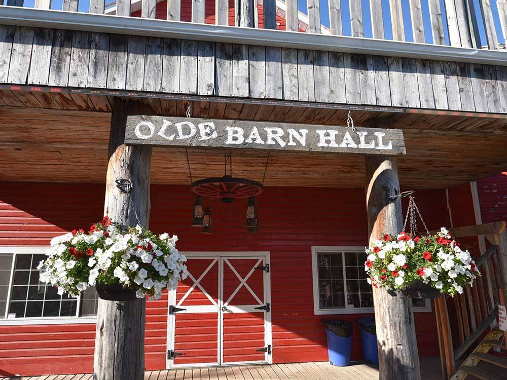 The front of the Olde Barn Hall at COUNTRY ROADS RV PARK