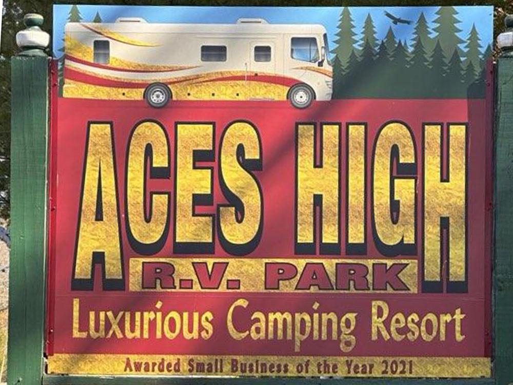 Park sign at ACES HIGH RV PARK AND RESORT