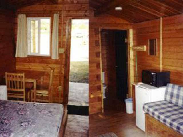 Warm, dry, log camp cabins are available with electricity and a 6' covered porch