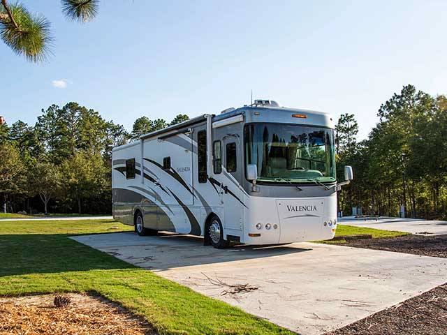 A large RV in a site