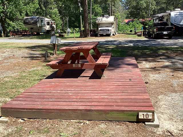 All sites have wooden platforms and picnic table