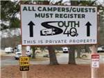 A large sign directing RVers to the registration area at SOUTH FORTY RV CAMPGROUND - thumbnail
