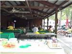 Guest sitting under a covered pavilion at CASEY'S RIVERSIDE RV PARK - thumbnail