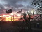 Two flags at dusk in the campsites at EL RANCHO VILLAGE RV & CABINS - thumbnail