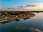 Aerial view of the lake and rental cabins at Hidden Cove Park - thumbnail