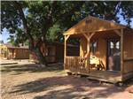 A row of rustic rental cabins at TREE CABINS RV RESORT - thumbnail