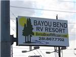The front entrance billboard at BAYOU BEND RV RESORT - thumbnail