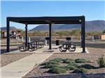 Picnic benches and barbecue pits under a pavilion at Casino Del Sol RV Park - thumbnail