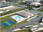Aerial view of pool and pickleball courts - thumbnail