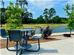 Table and fire pit next to the pond at HILTON HEAD NATIONAL RV RESORT - thumbnail