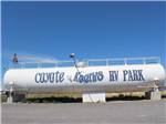 The park name on a large propane tank at COYOTE KEETH'S RV PARK - thumbnail
