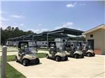A row of golf carts parked at LAUREL SPRINGS RV RESORT - thumbnail