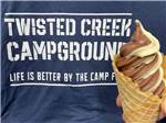 Someone holding an ice cream cone wearing a park shirt - thumbnail