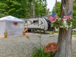 Parked trailer with covered panic area at Camp HiYo - thumbnail
