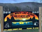 Welcome sign at site Big Mouth Cave Retreat - thumbnail