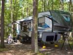 Travel trailer parked at a shaded site at KINZUA EAST KAMPGROUND - thumbnail