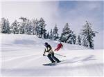 Two skiers going down hill - thumbnail