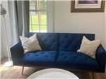A blue velvet couch in a rental - thumbnail