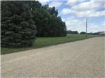 Gravel road next to grassy area with trees at A PRAIRIE BREEZE RV PARK - thumbnail