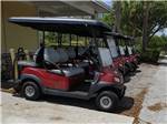 A row of red golf carts - thumbnail