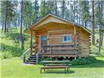 A rustic cabin with porch and picnic table at Custer's Gulch RV Park & Campground - thumbnail