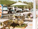 View larger image of A patio table with an umbrella at LAKESIDE RV PARK image #2