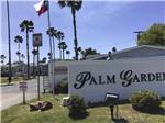 View larger image of The front entrance sign at PALM GARDENS 55  MH  RV RESORT image #11