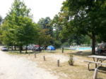 Tent in site and pool area at Winding River Campground - thumbnail