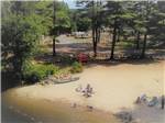 View larger image of A close up aerial view of the beach at LAKE GEORGE RIVERVIEW CAMPGROUND image #4