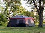 Large tent under shade trees at Jamestown Campground - thumbnail