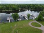 An aerial view of the water and boat slips - thumbnail