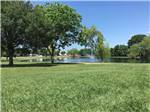 A grassy area in front of the lake at HOUSTON WEST RV PARK - thumbnail