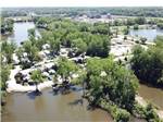 Aerial view of the campground and lake at CAMELOT CAMPGROUND QUAD CITIES - thumbnail