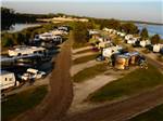 Aierial view of park and river at Tom Sawyer's RV Park - thumbnail