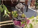 A flower pot with yellow and pink flowers  at SHERK'S RV PARK - thumbnail