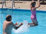 A man throwing a child in the swimming pool at AMERICA'S BEST CAMPGROUND - thumbnail