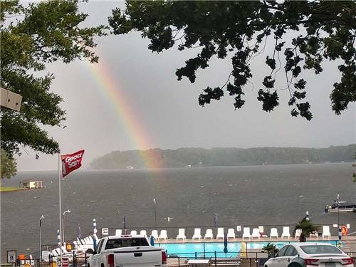 Rainbow over community swimming pool at LAKE GASTON AMERICAMPS